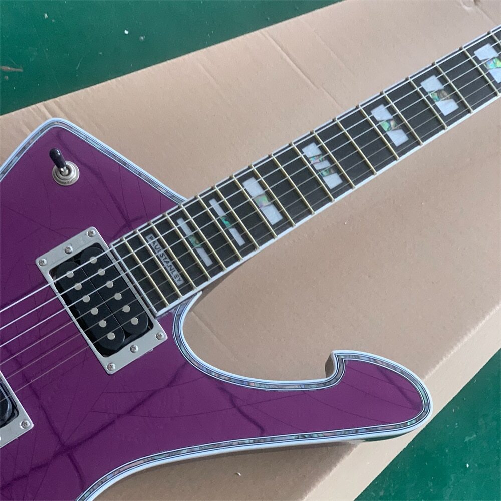 Purple Mirror Electric Guitar Pickguard Abalone Body Binding Chrome Hardware