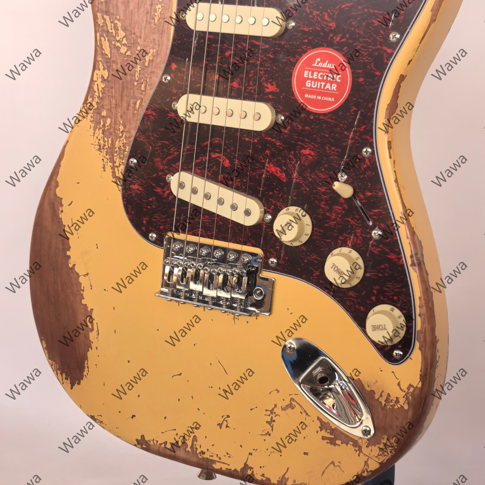 Vintage Yellow Over Natural Wood Strat Electric Guitar SSS Single Coils Tremolo