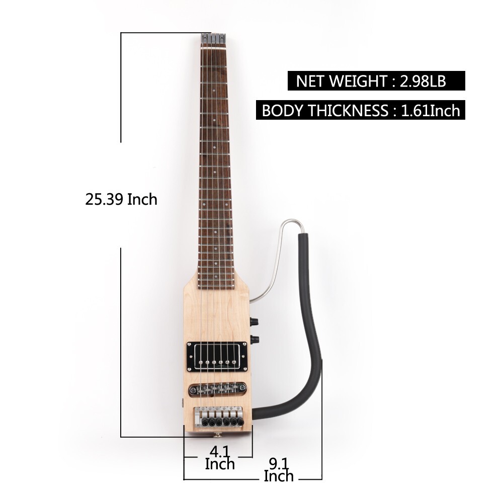 Ultra Short Scale headless portable electric silent travel guitar