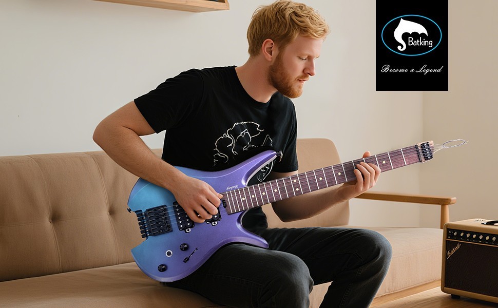 Electric Travel Headless Guitar 6 String Fix bridge Chameleon Finish with Gigbag
