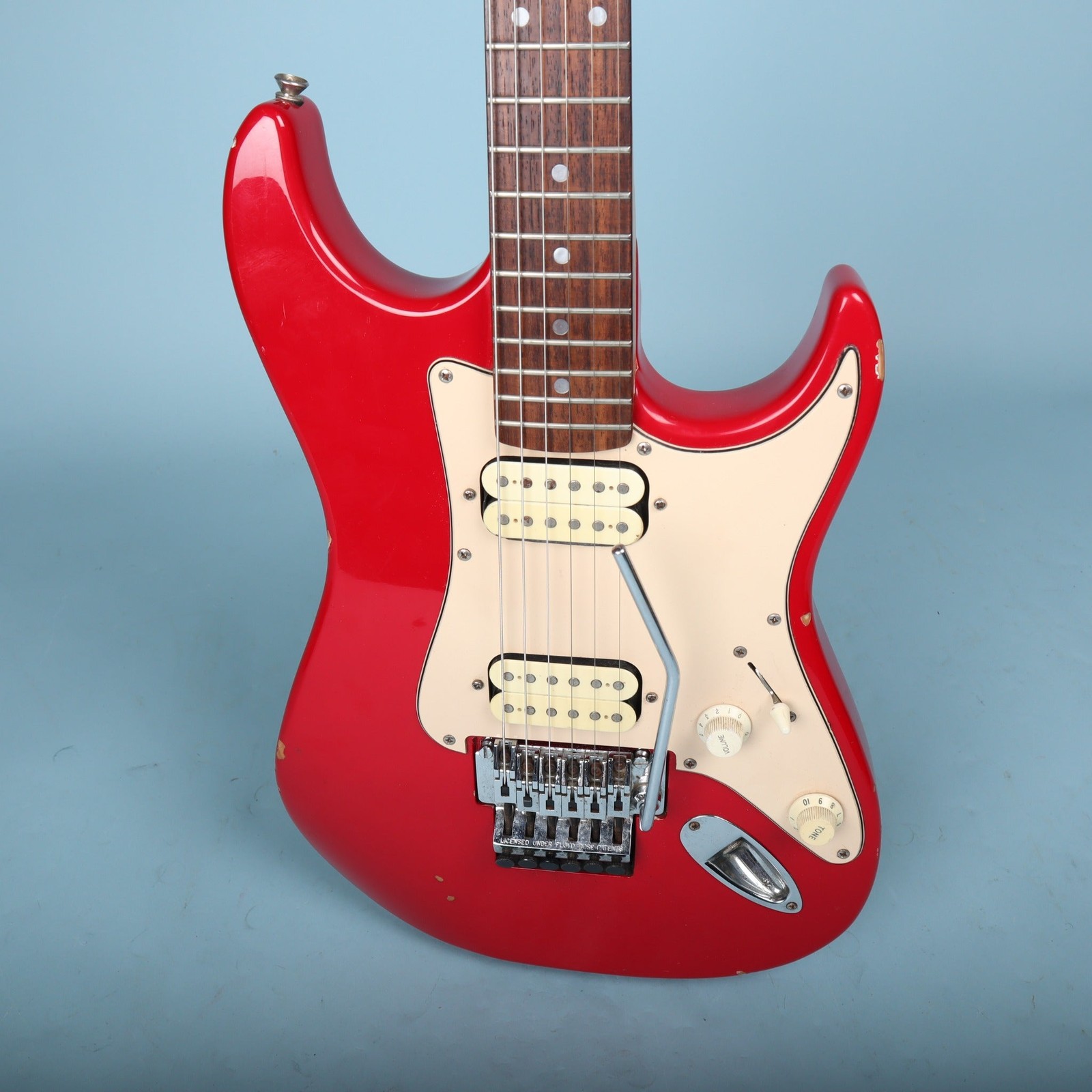 1998 Squier Stagemaster Reverse HH Electric Guitar Frost Red Floyd Rose
