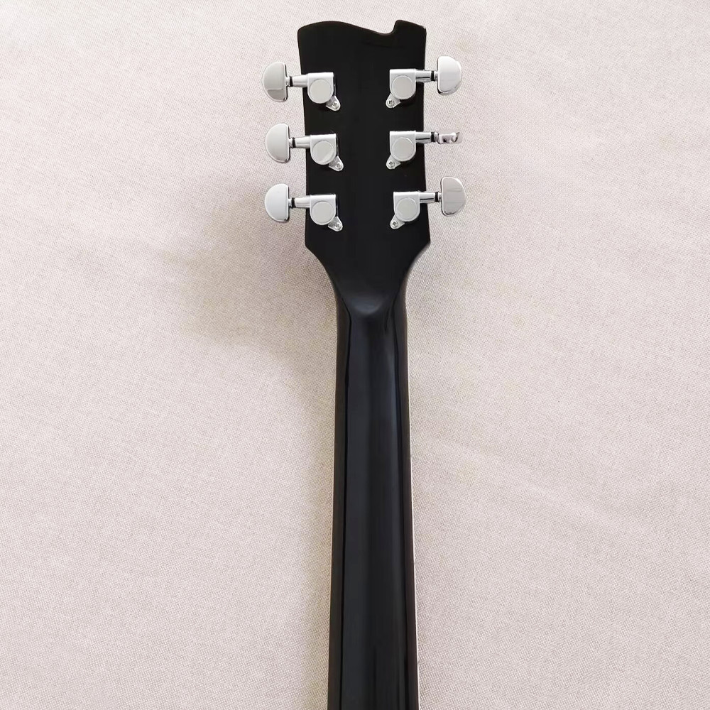 Electric Guitar Rosewood Fretboard Flame Maple Top Abalone Inlay In Black Set In
