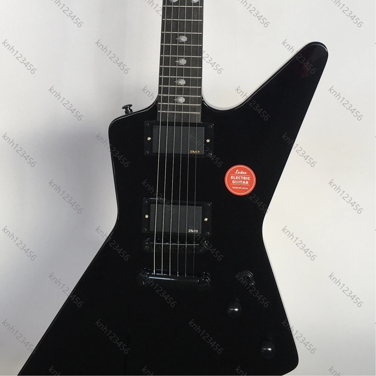Solid Body Angular Electric Guitar Gloss Black HH Humbuckers Stainless Frets