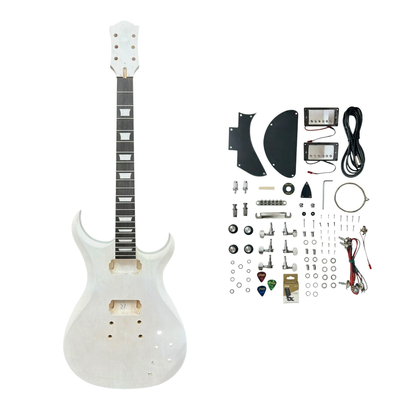 Haze E575DIY White-Primed Poplar Body Set-Neck HGS H-H Electric Guitar DIY Kit