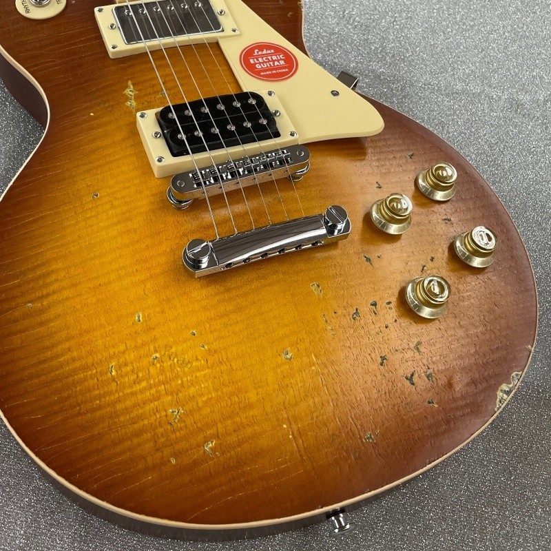 Honey Burst Heavy Aged Electric Guitar Bone Nut HH Pickups Chrome Hardware