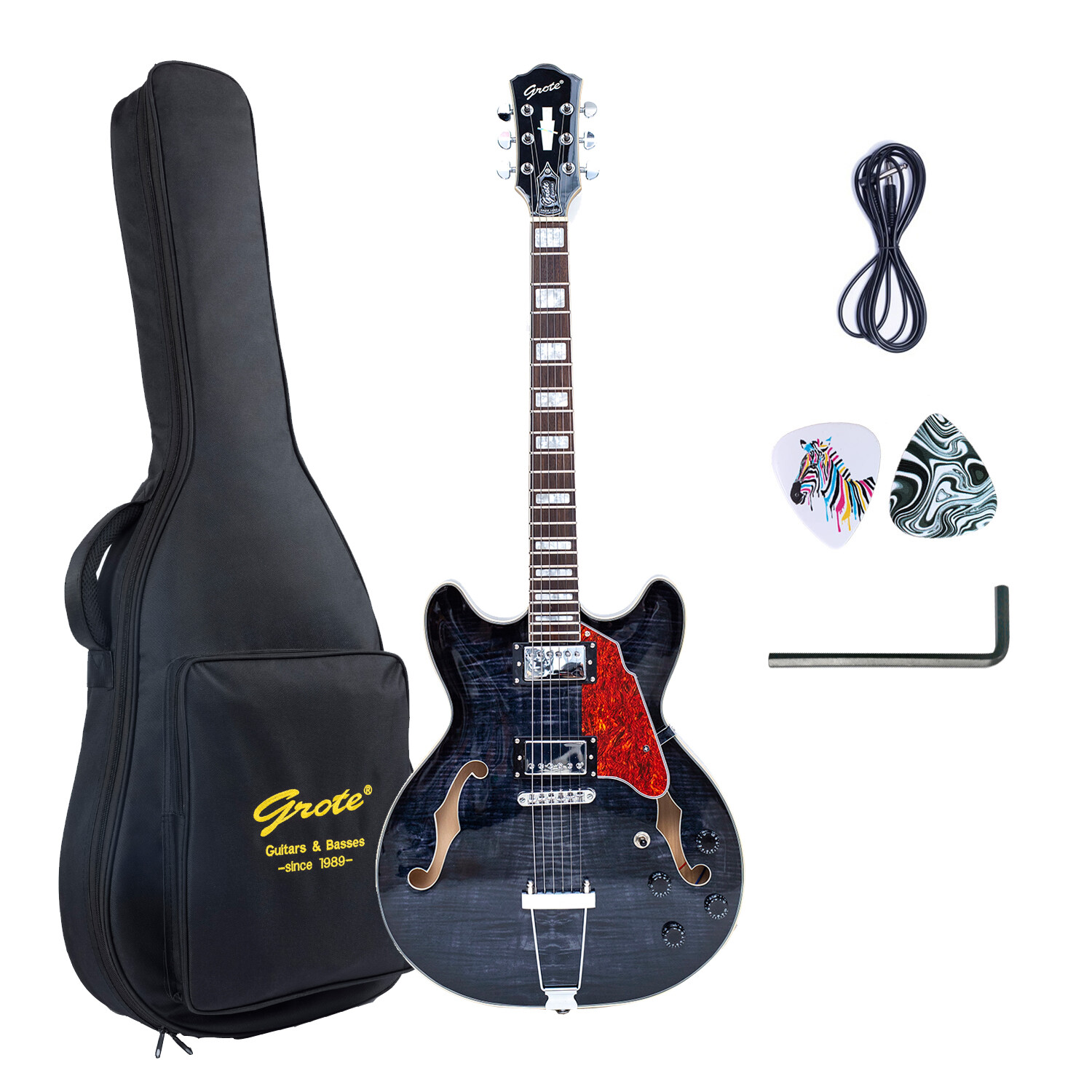 Grote Electric Guitar Semi-Hollow Body 335-YS-HW Style Full-Size