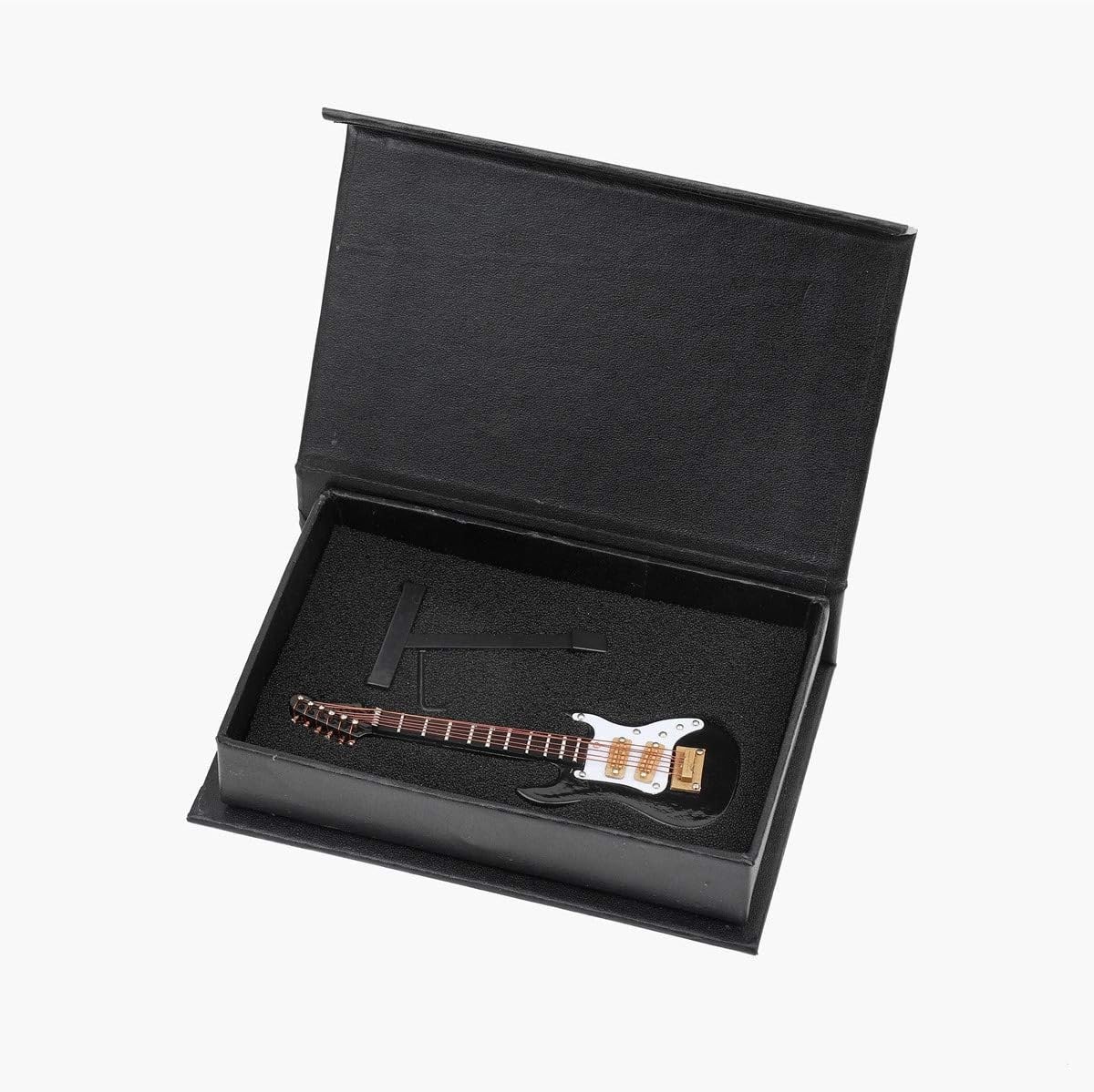 Black Wooden Miniature Electric Guitar Replica w/Stand & Case Collectible