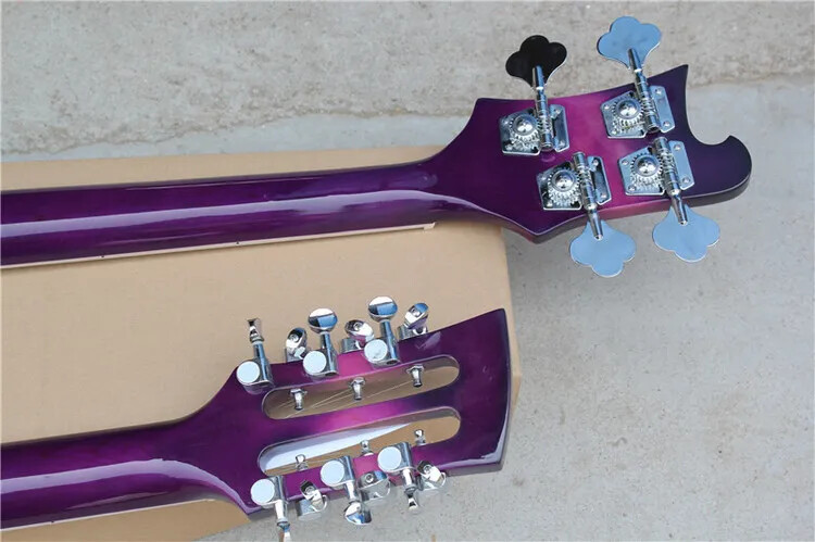 Rare Purple Double Neck Electric Guitar Triangle MOP Fingerboard Inlay 6 strings
