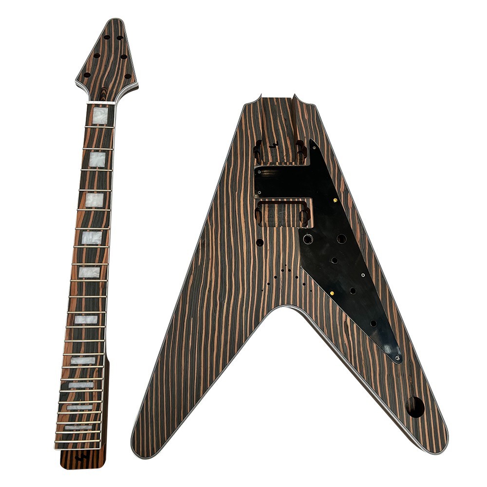 DIY Electric Guitar Kits Set Neck V Bridges Unfinished Zebrawood Free Ship