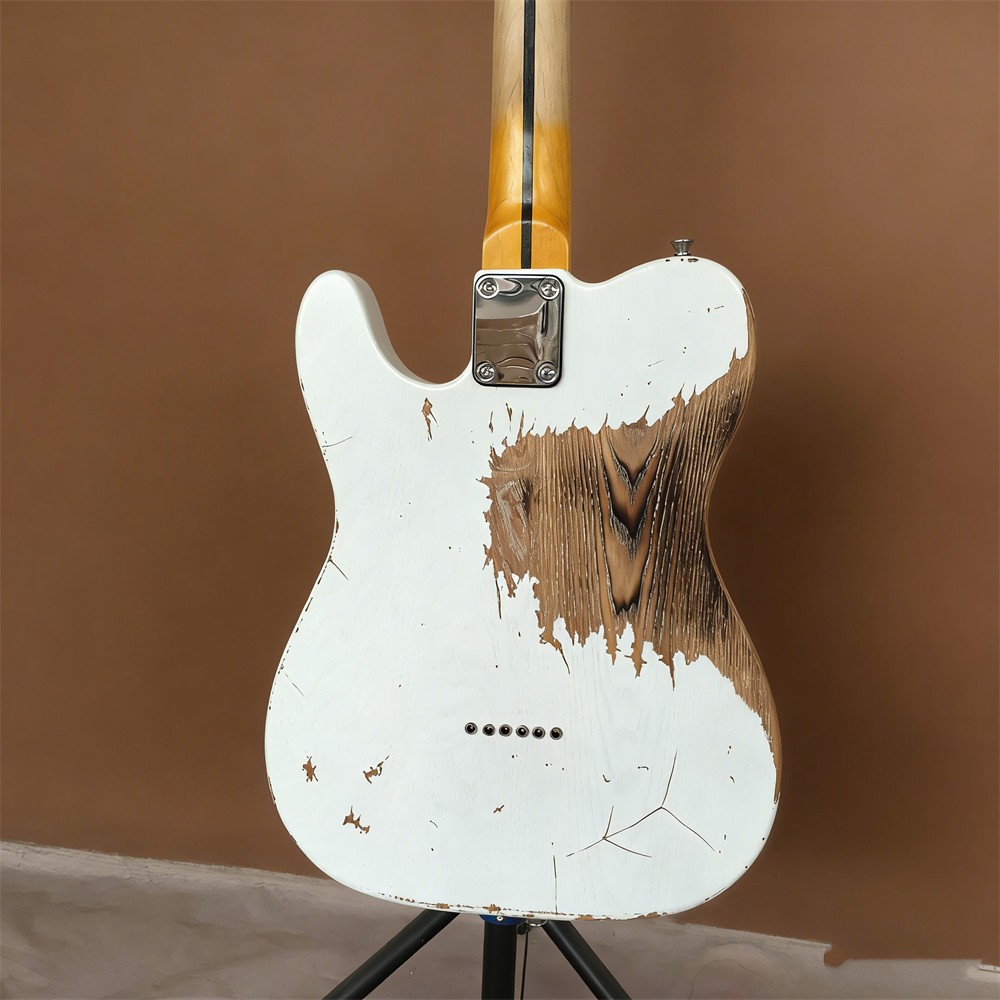 White Vintage Aged Electric Guitar Solid Alder Body Maple Neck Fixed Bridge