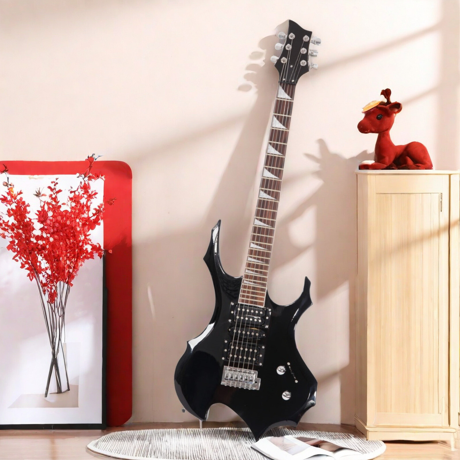 Modern Black Single Tremolo H-S-H Pickups Electric Guitar Set With Amplifier