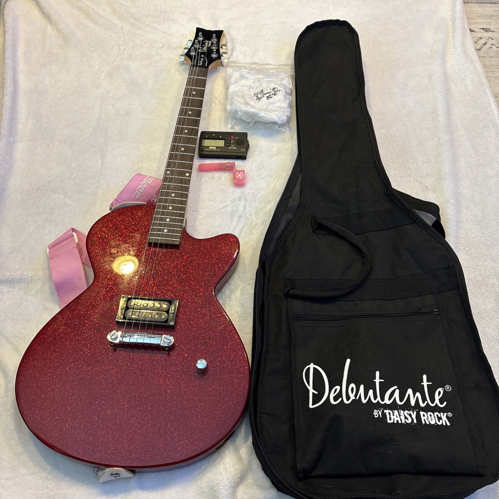 Daisy Rock Red Glitter Electric Candy Rock Guitar RARE Debutante Case Read Descr