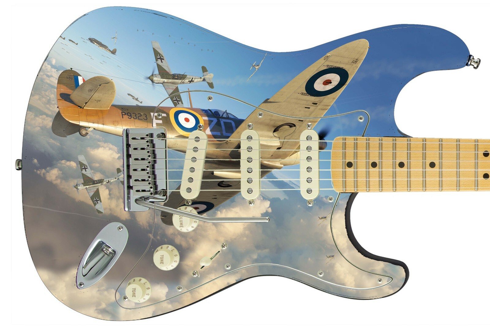 Guitar Skin Electric Axe Wrap Re-skin Acrobatics Dog Fight German War Plane 691