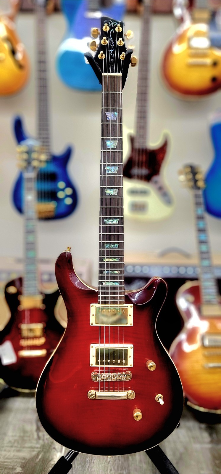 AIO Wolf W400 Electric Guitar – Red burst Setup with 9-42 Strings GS-013