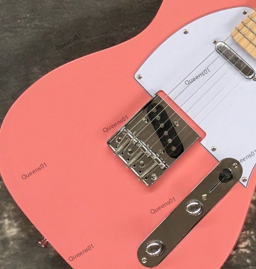 Electric Guitar 6-String S-S Pickups White Pickguard Chrome Hardware Pink