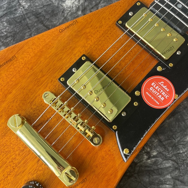 Unique Electric Guitar Stainless Steel Frets Gold Hardware Solid Natural US Ship