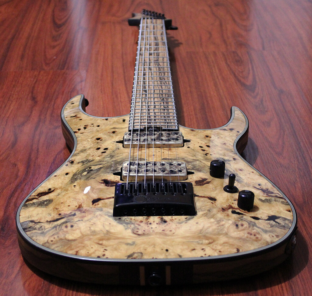 Halo Guitars MERUS 7-string (27″) EVERTUNE, Buckeye Burl, Pale Moon Ebony, I2261