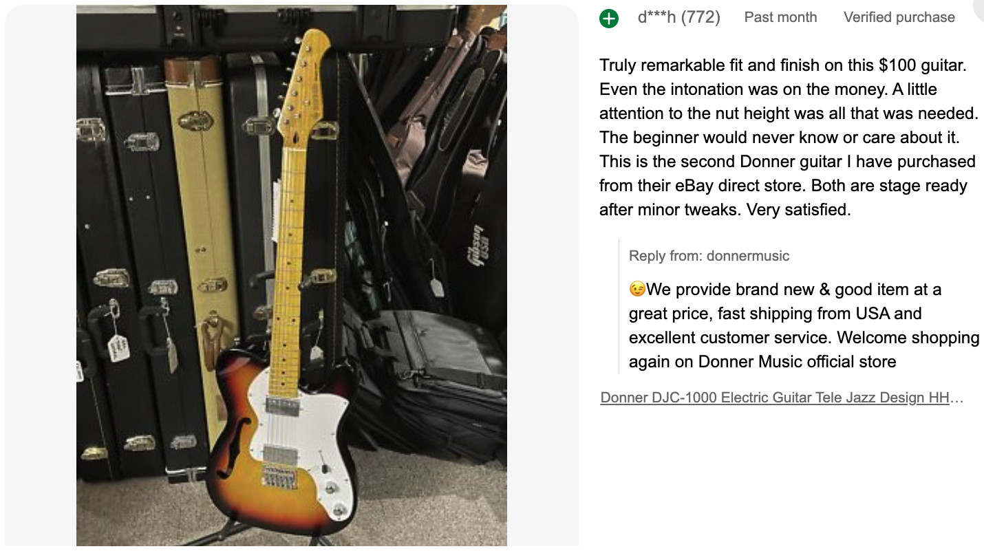 Donner DJC-1000 Electric Guitar Tele Jazz Design HH Pickup + Gig Bag Strap Cable