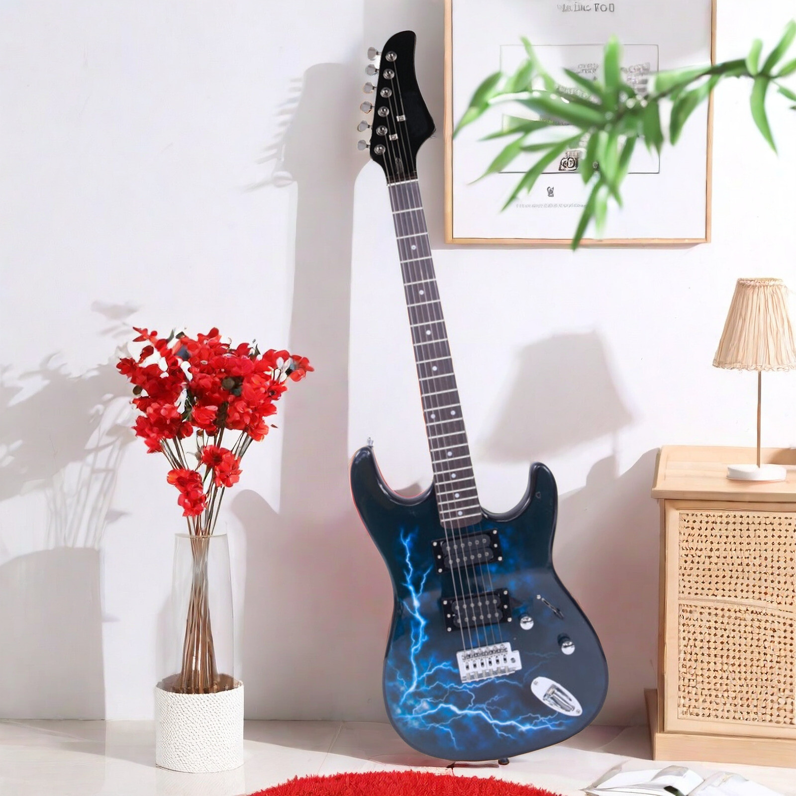 ST Blue S-S-S Pickups Electric Guitar – Lightning Strike & Rosewood Fingerboard