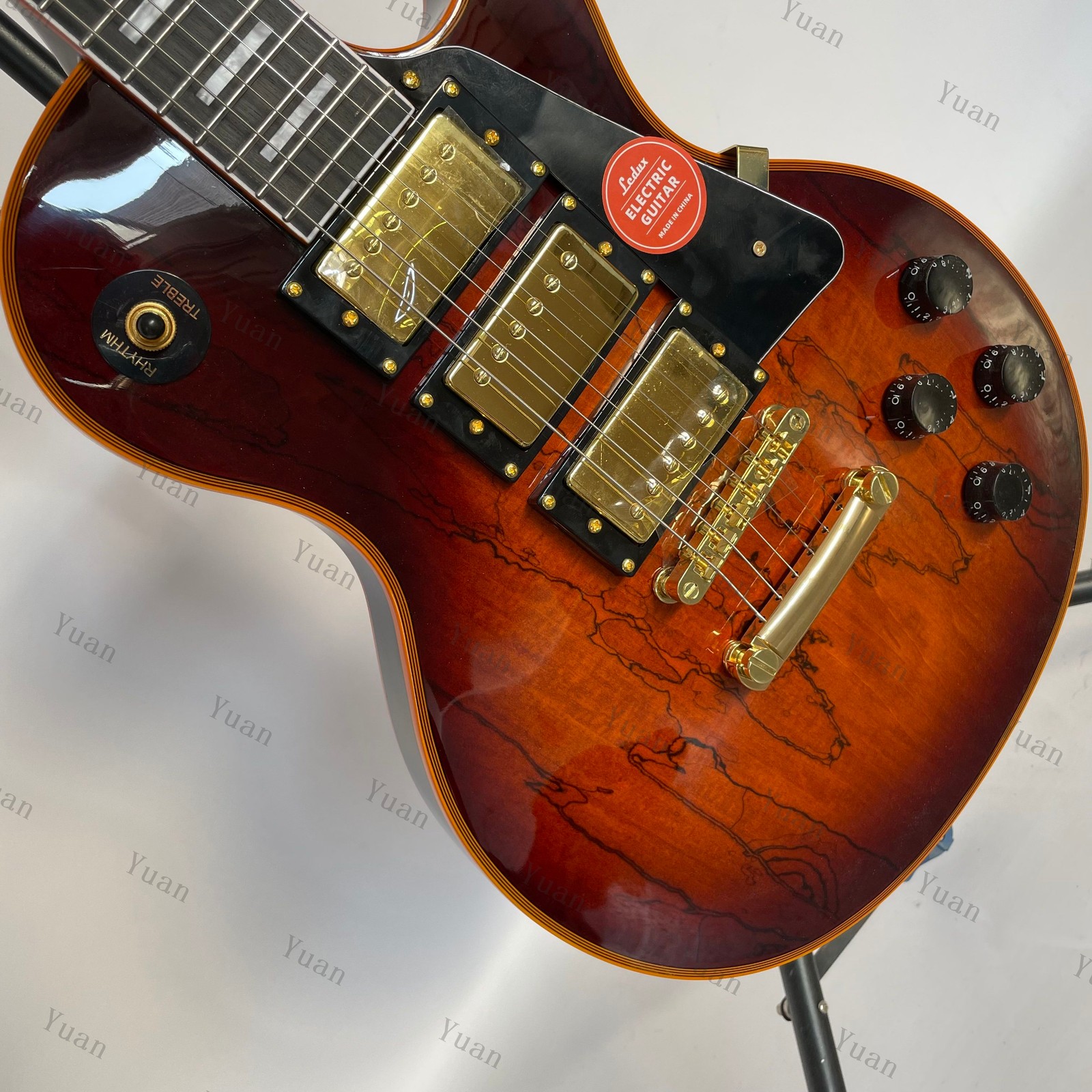 Ledux Solid Electric Guitar Stainless Rounded Fret Edge Sunburst HHH Pickups