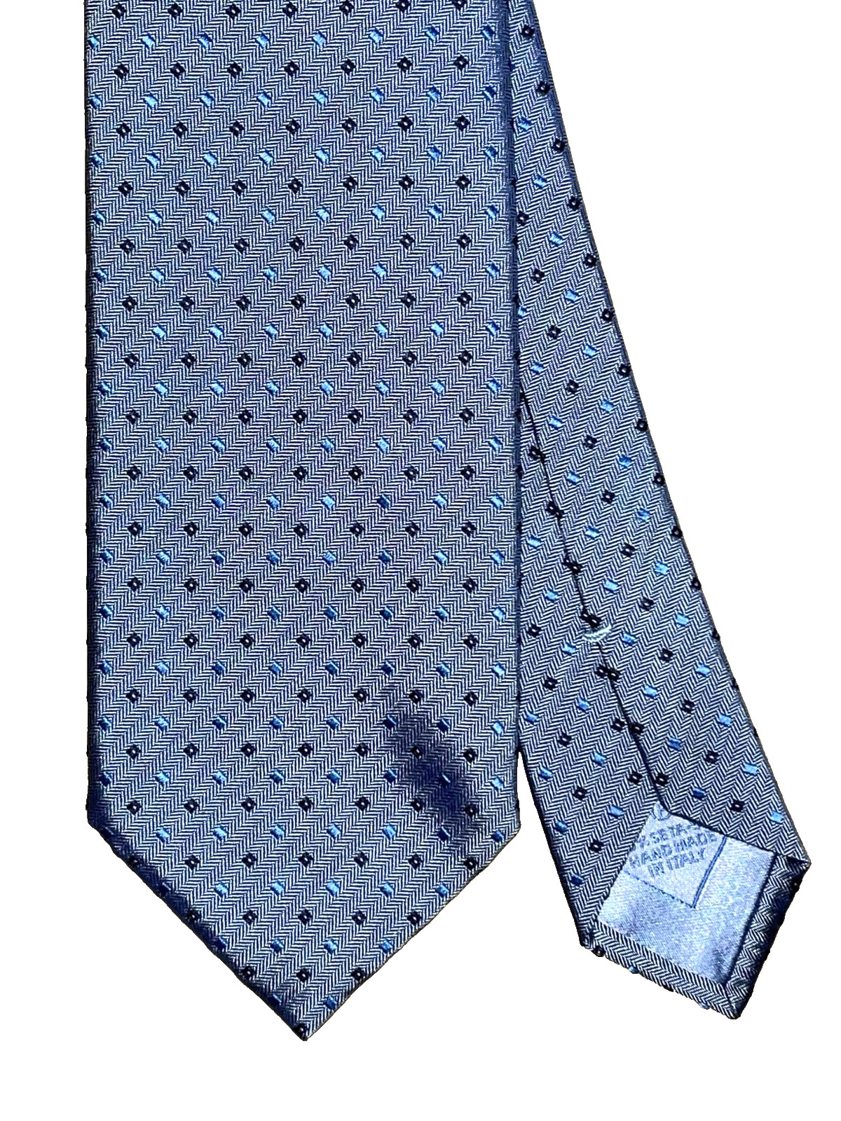 $295 NWOT BRIONI Slate blue geometrics heavy men 3.6″ herringbone silk neck tie