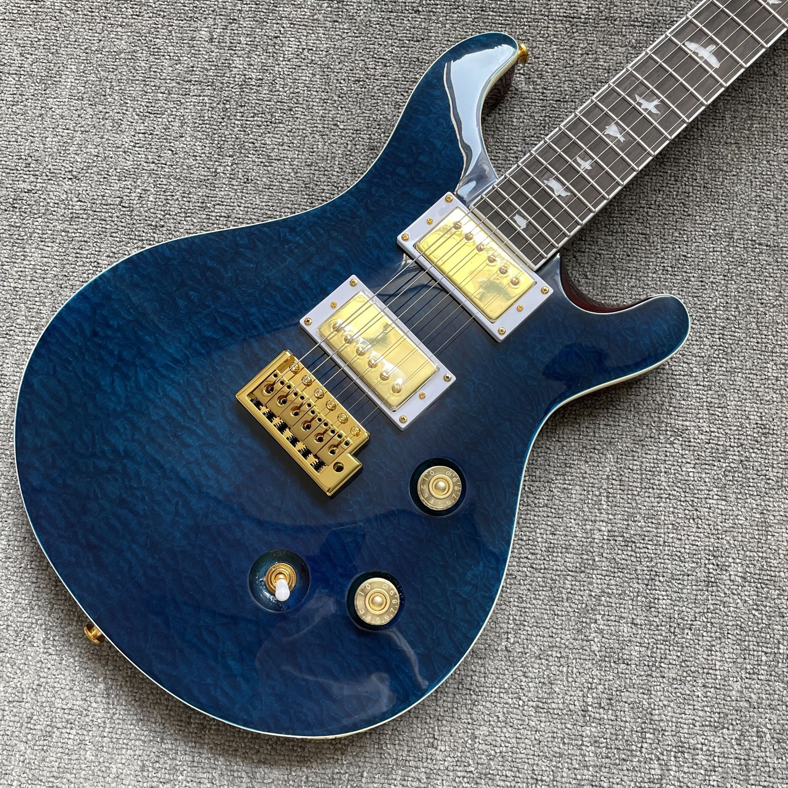 Hot sale Blue Electric Guitar Quilted Maple Top HH Pickups Mahogany Body fast