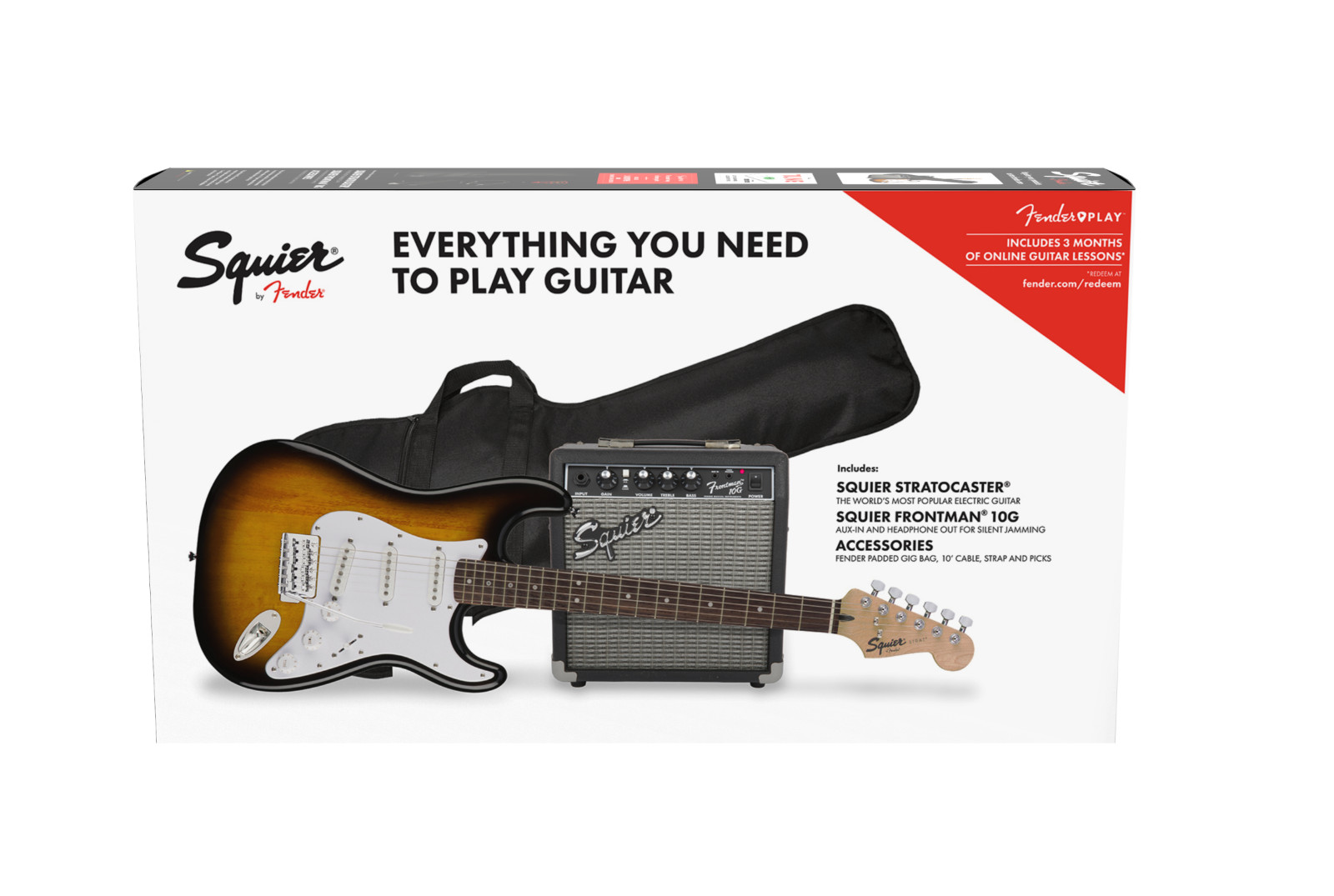 Fender Squier Strat Electric Guitar Package with Frontman Amp/Gig Bag/Strap