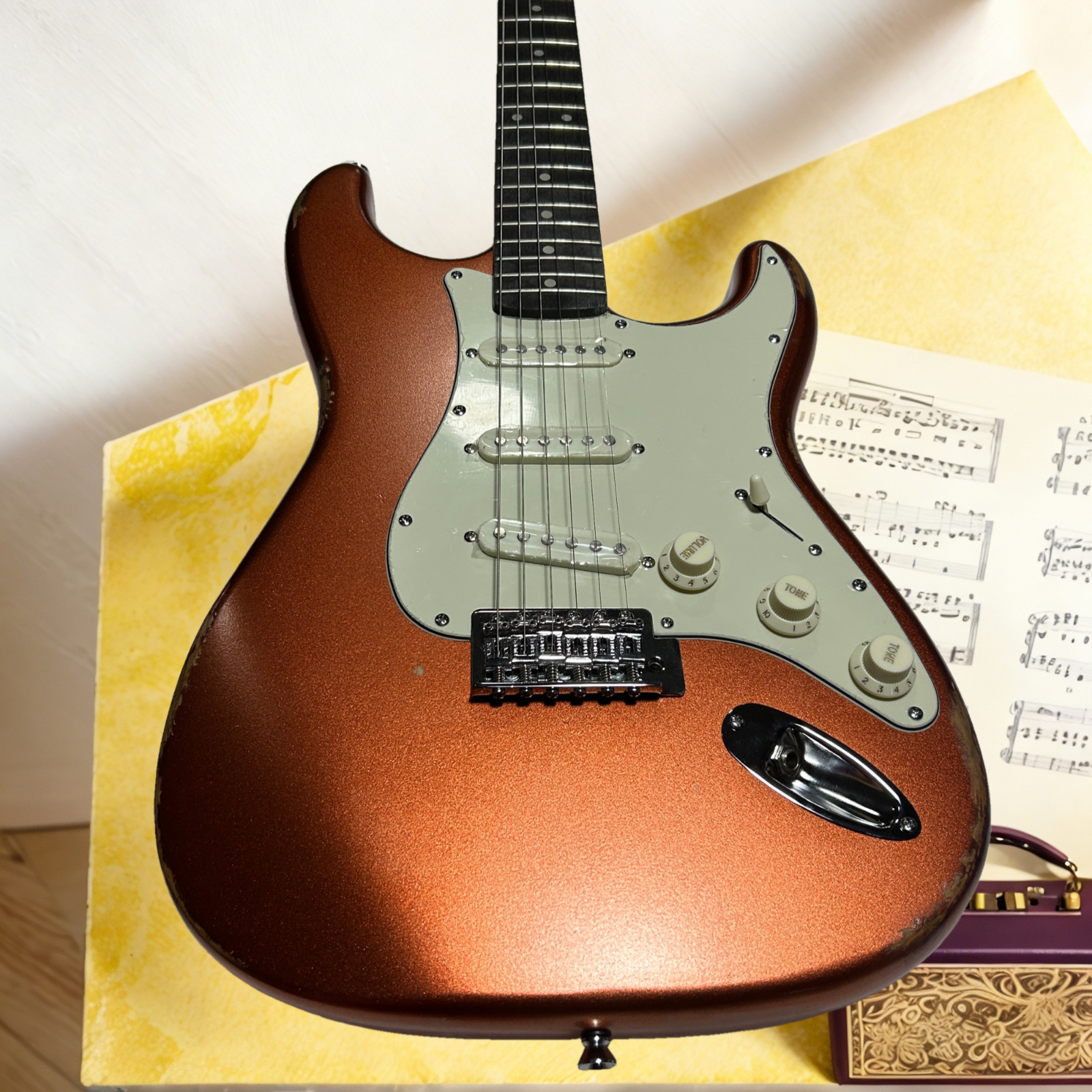 Aged ST Electric Guitar Metallic Orange Color Alder Body Rosewood Fretboard