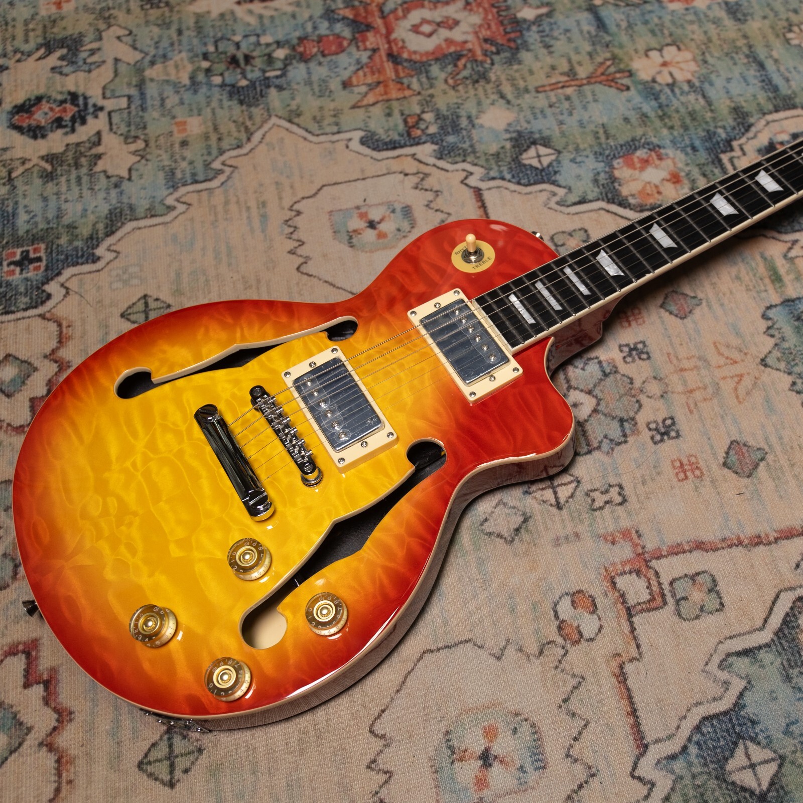( Switch Issue) E. Guitar Hollow body quilted maple top Okoume Body Maple Neck
