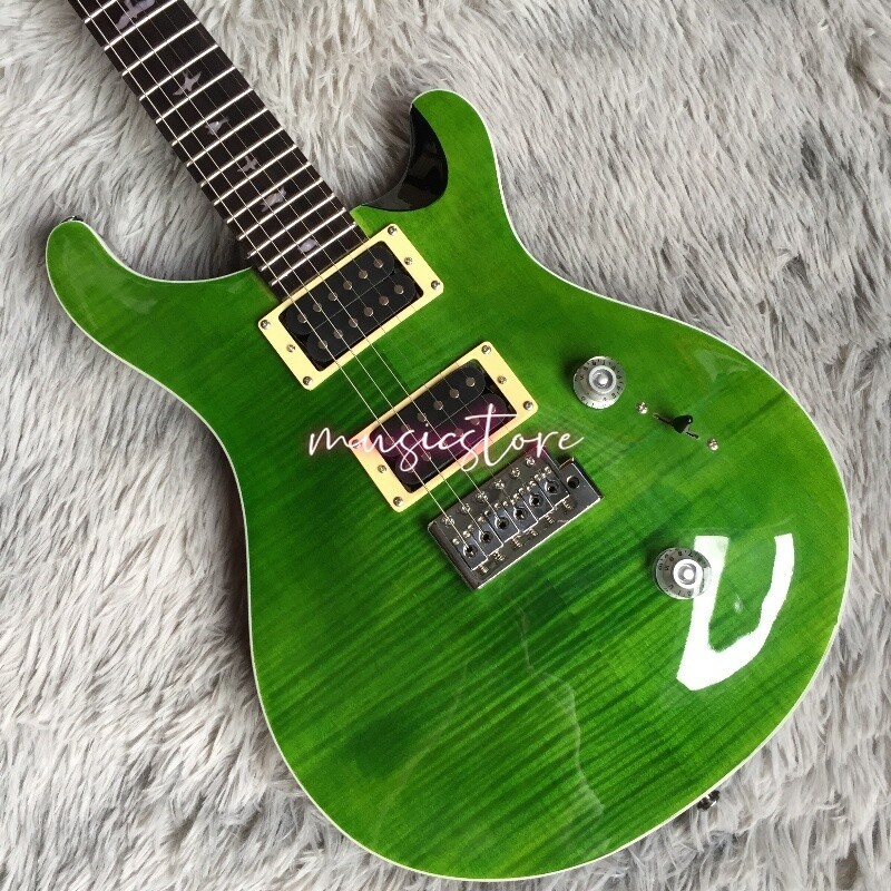 High Quality Grass Green Flamed Maple Top Electric Guitar 2H Pickups fast