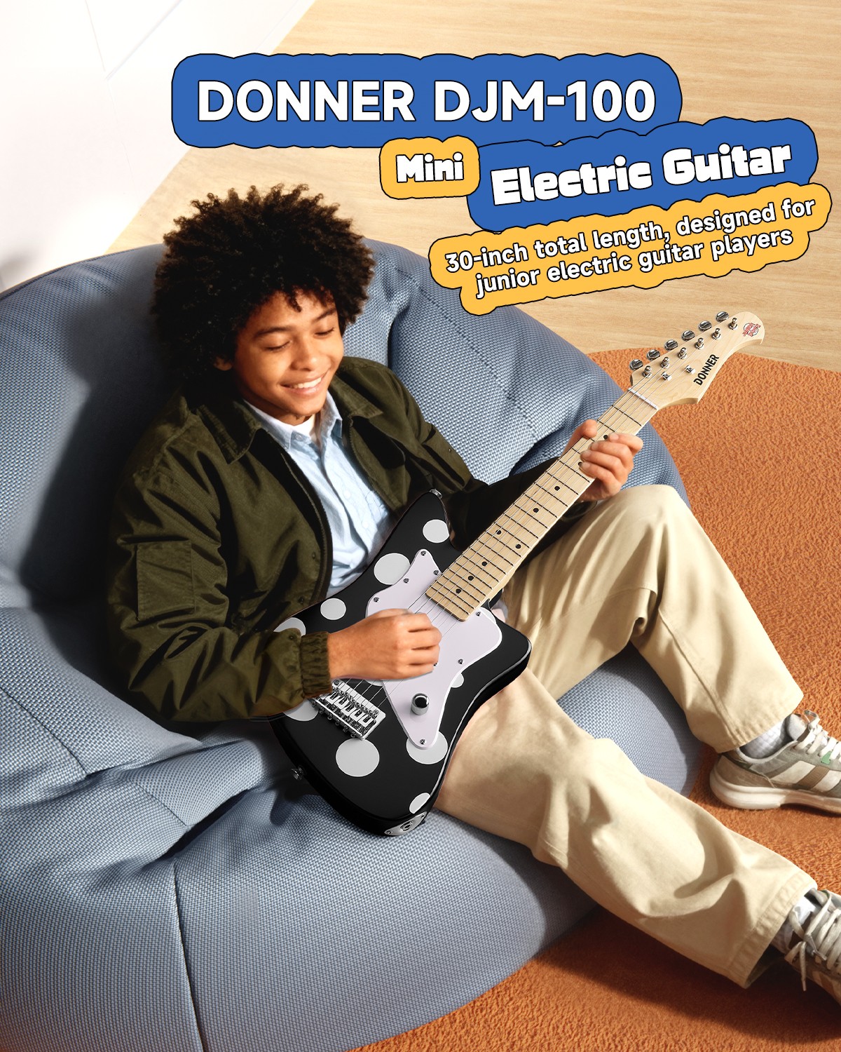 Donner 30-Inch Kids Electric Guitar – DJM-100 Polka Dot Mini Guitar for Boys