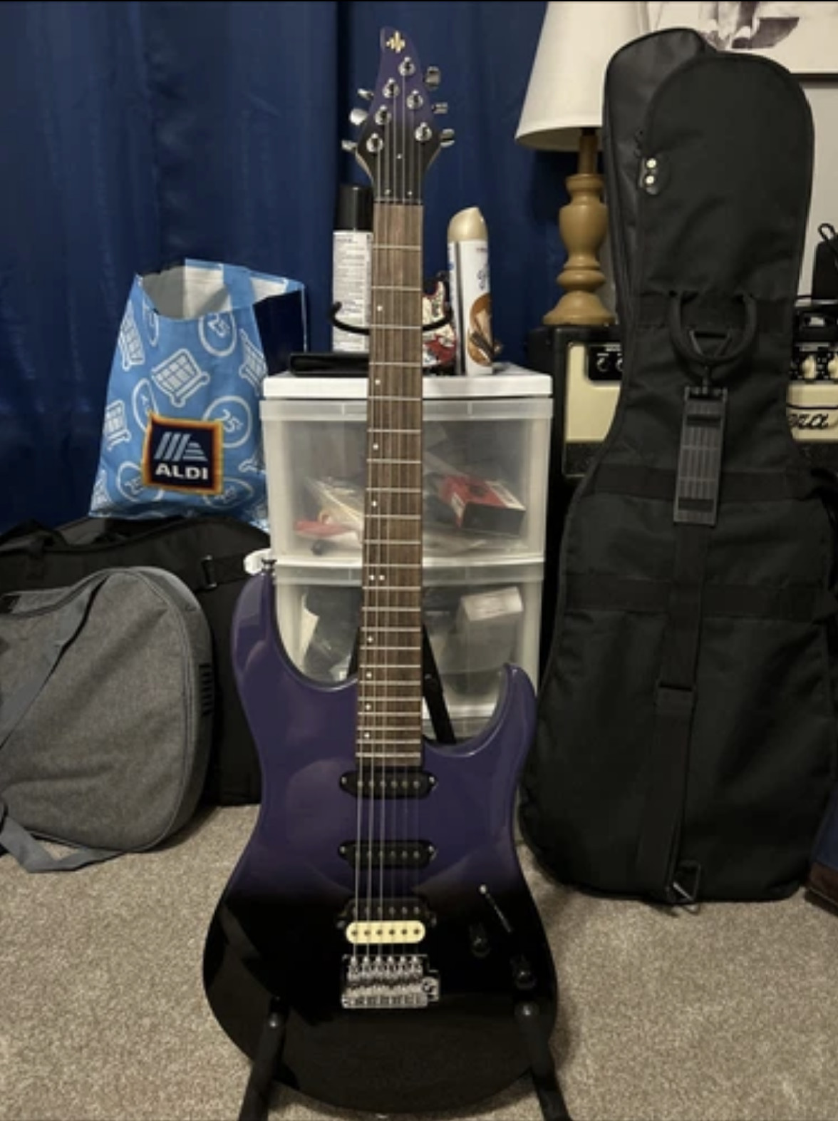 🎸 Donner DMT-66 39″ Electric Guitar Solid Body Purple With Gig Bag Tremolo Bar