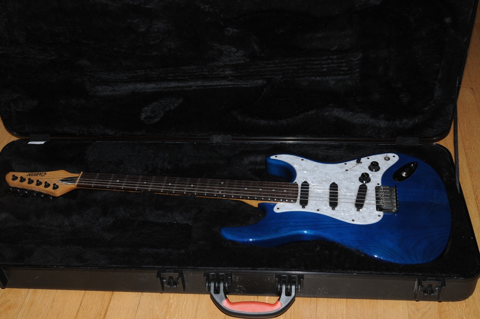 Carvin USA Bolt Strat Style Electric Guitar Translucent Blue Pearloid Pick Guard