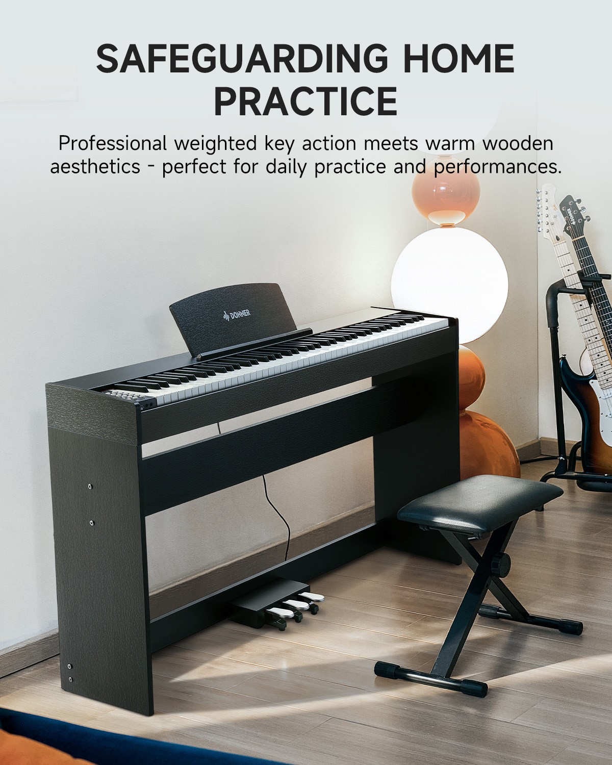 Donner DDP-50 Lite Digital Piano Keyboard Wooden 88 Weighted Key With Stand