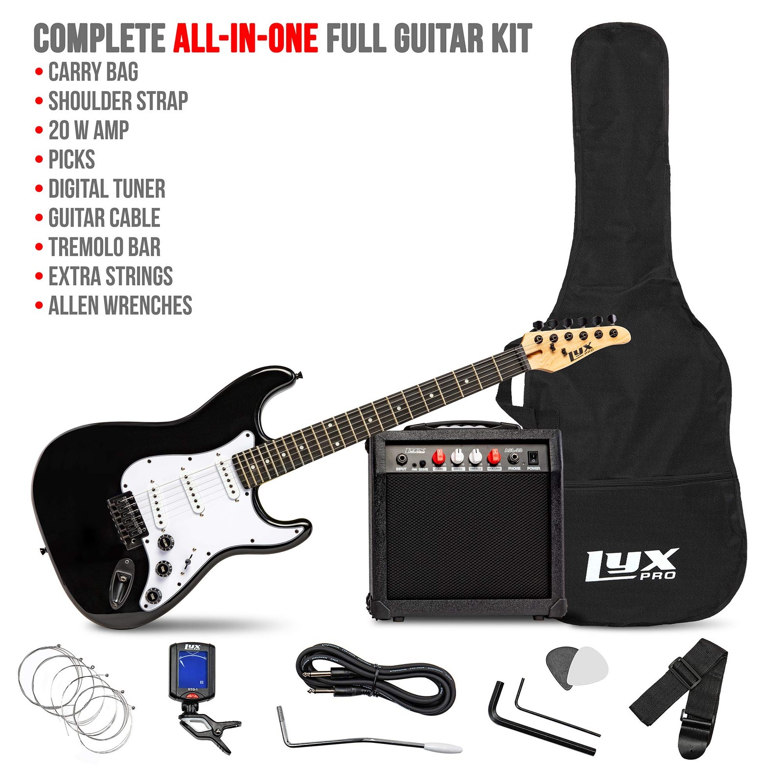 LyxPro Beginner 39” Electric Guitar & Electric Guitar Accessories, Black