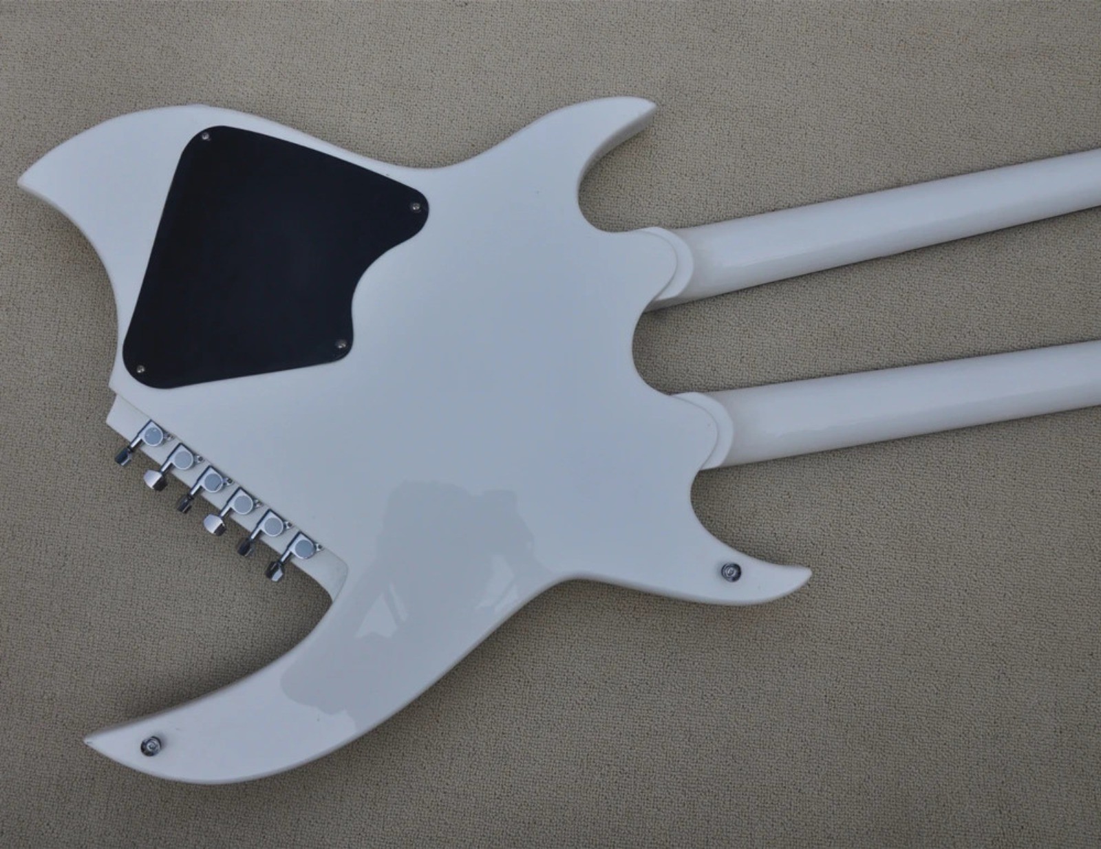 12 and 6 String Double Neck White Electric Guitar Chrome Hardware Customizable