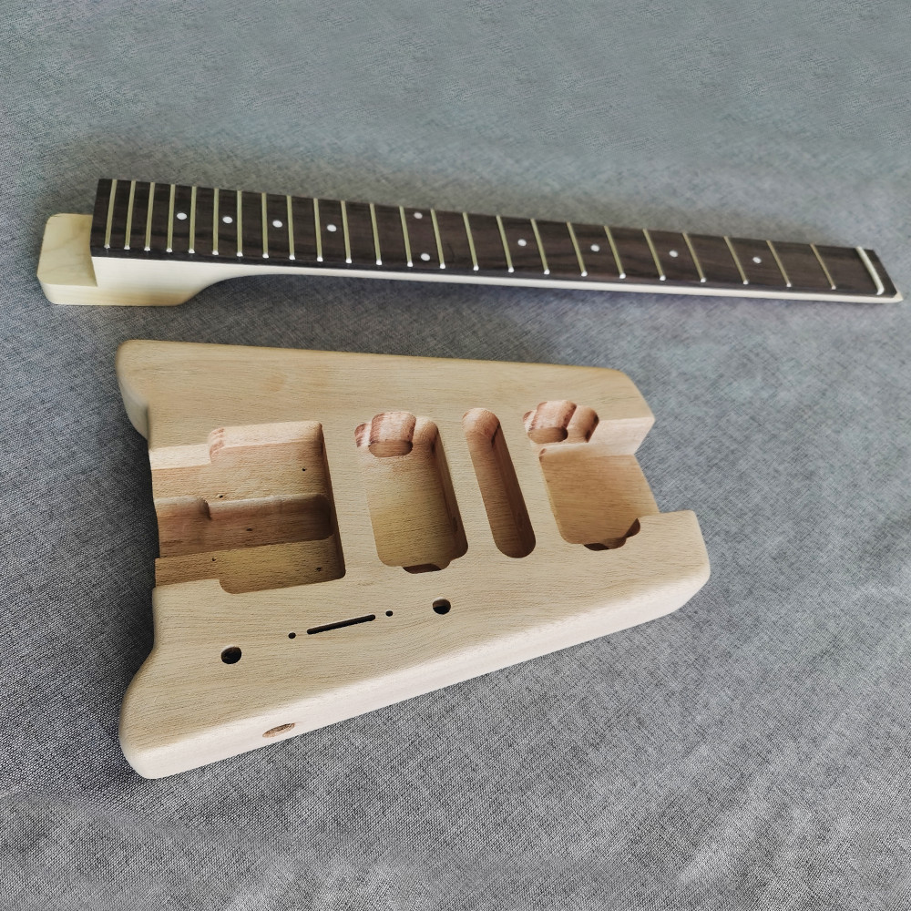6-string Headless Electric Guitar Kit Unfinished Maple Neck BK part set in 24F
