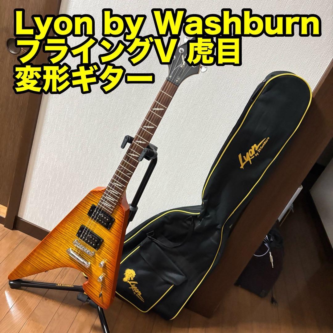 [Rare] Lyon by Washburn Flying V Guitar Tiger Eye Deformed Guitar