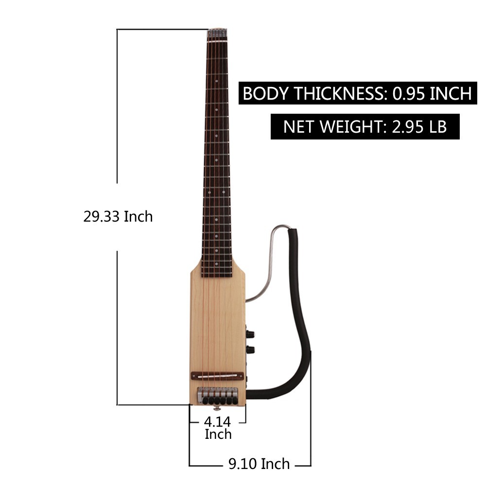 Headless Full scale length Electric Acoustic Guitar Silent Travel Portable F75NA