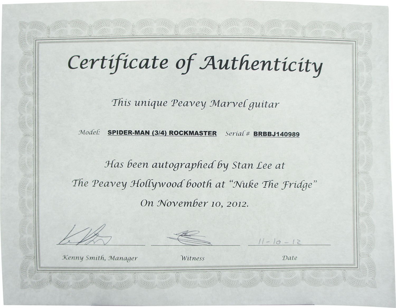 Stan Lee Signed Peavey Marvel Spiderman 3/4 Size Electric Guitar & Certificate!