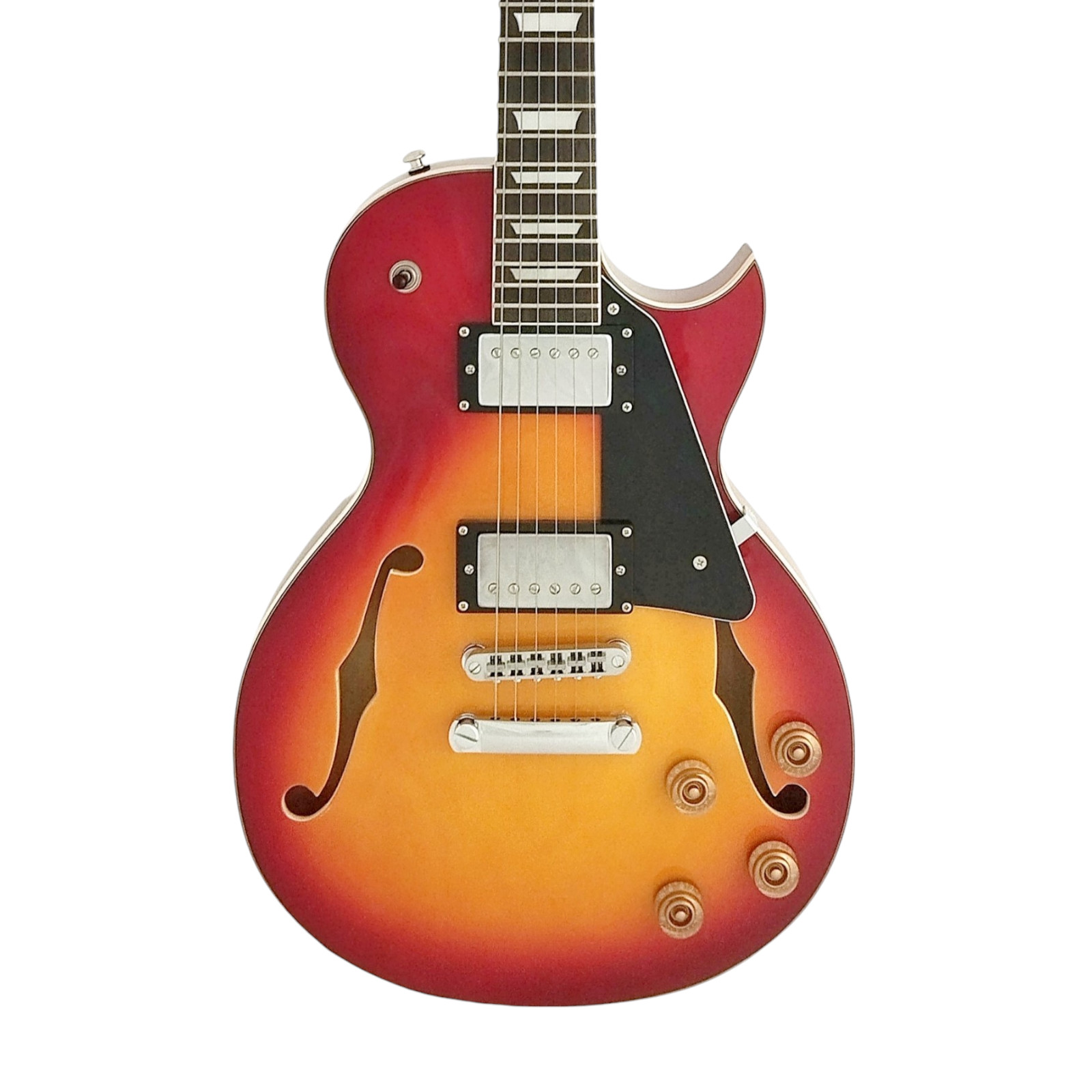 4/4 Haze E-239CS Semi-Hollow Body Electric Guitar, Cherry Sunburst + Gig Bag
