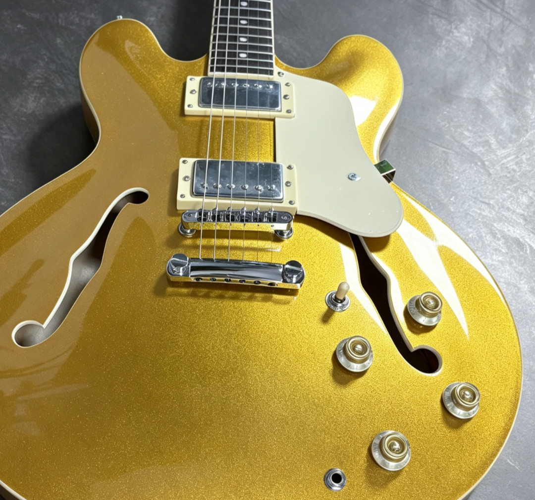 US Warehouse Gold Electric Guitar Semi-Hollow Body Cream Pickguard