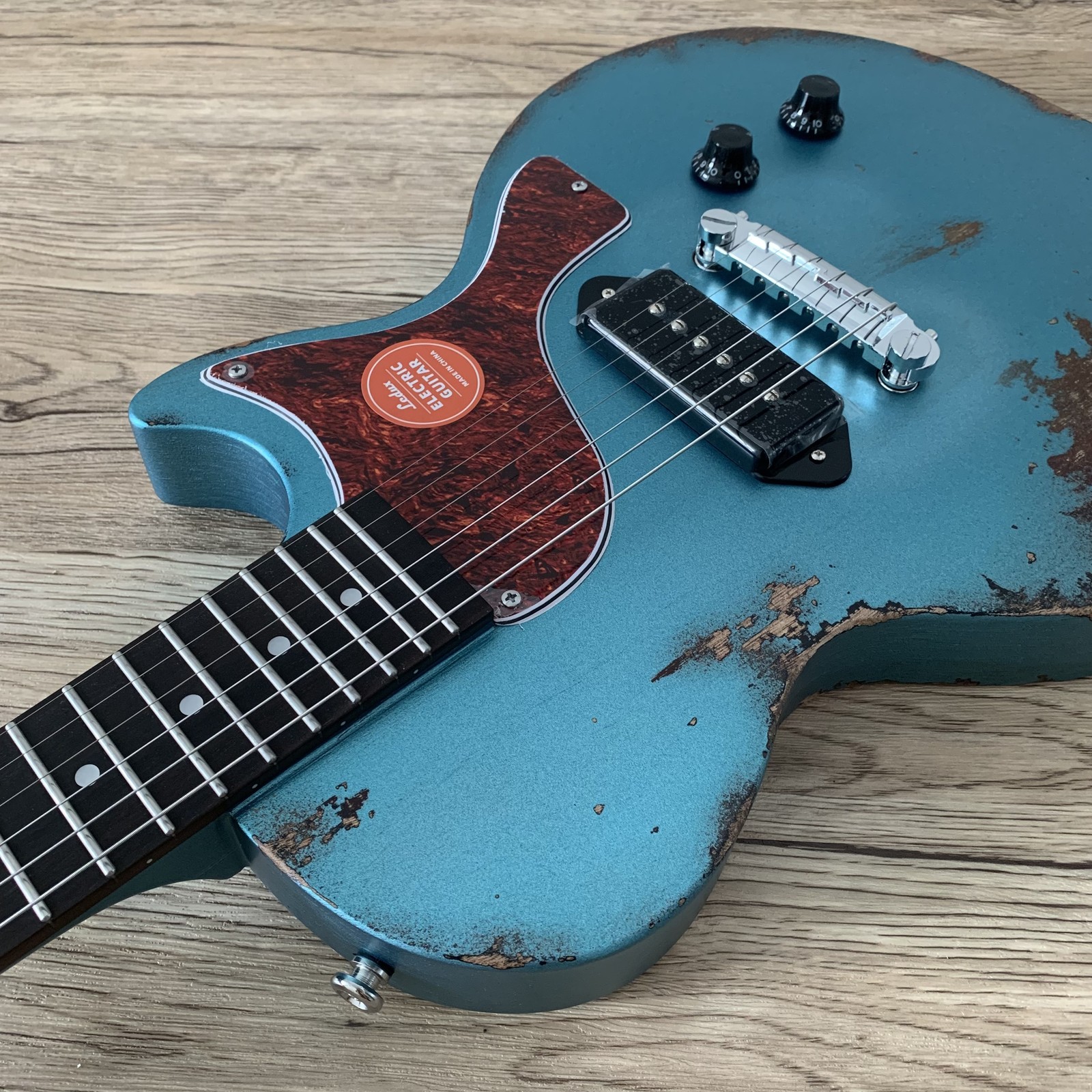 Blue Flat top Electric Guitar aged Mahogany Body&Neck Chrome part P90 pickups