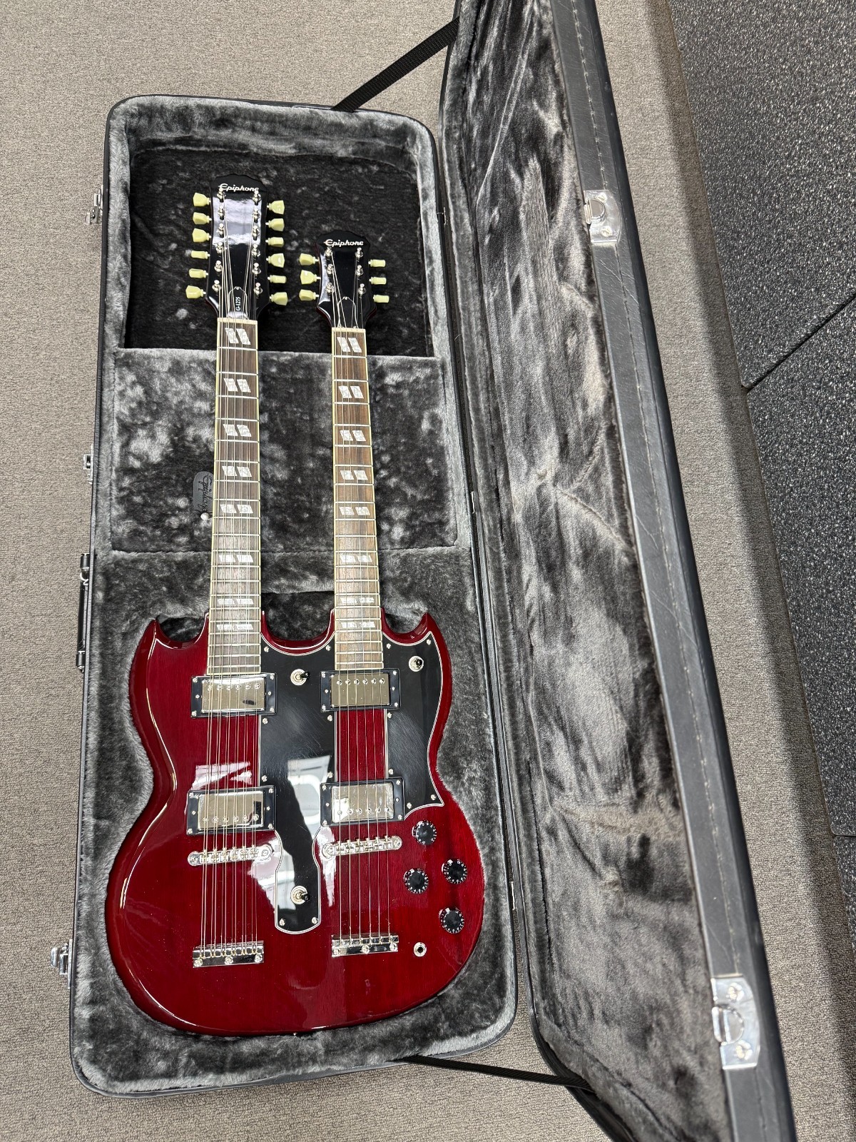 Epiphone G-1275 Double Neck Electric Guitar Cherry w/Original Case EXCELLENT! –