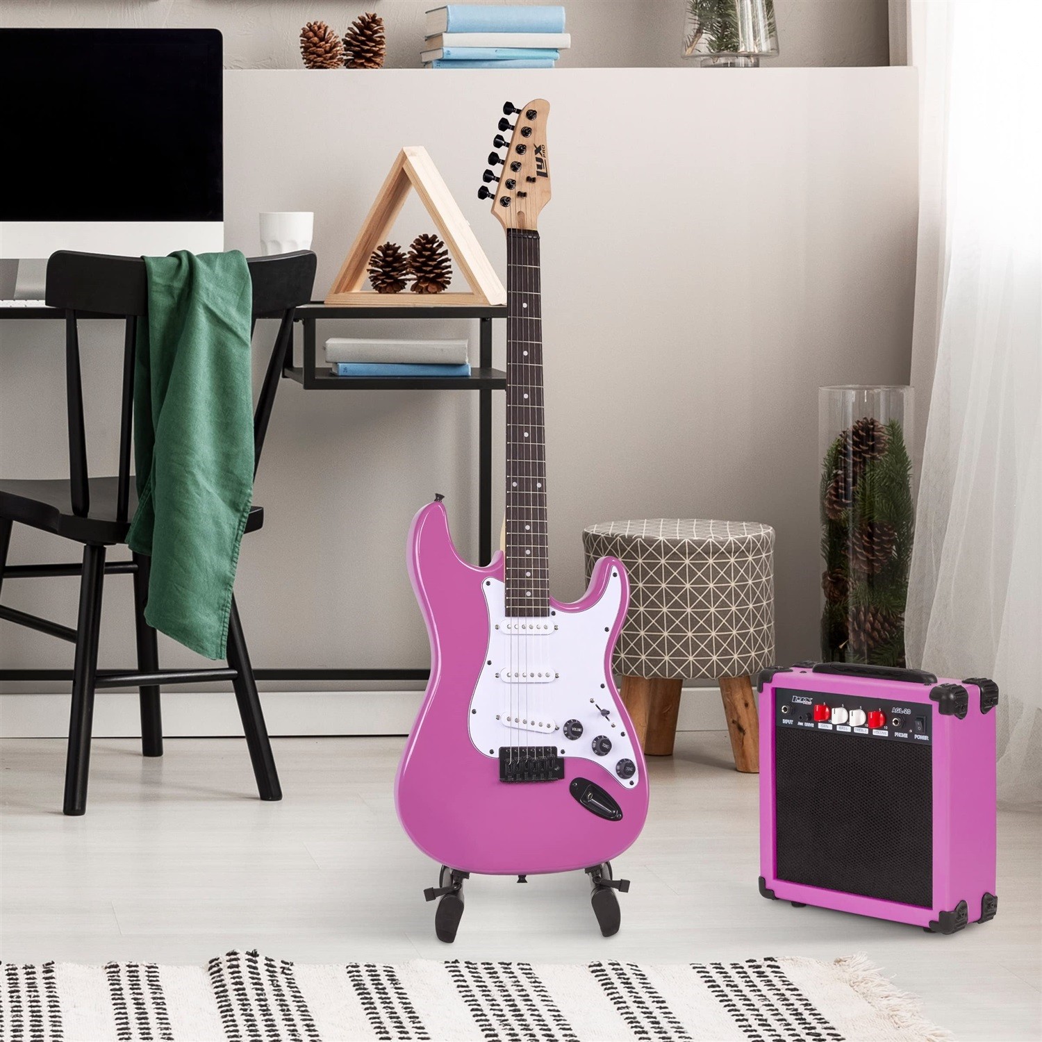 LyxPro 39in Electric Guitar Kit 20W Amp Tuner Picks Strap Case Full Retro Purple