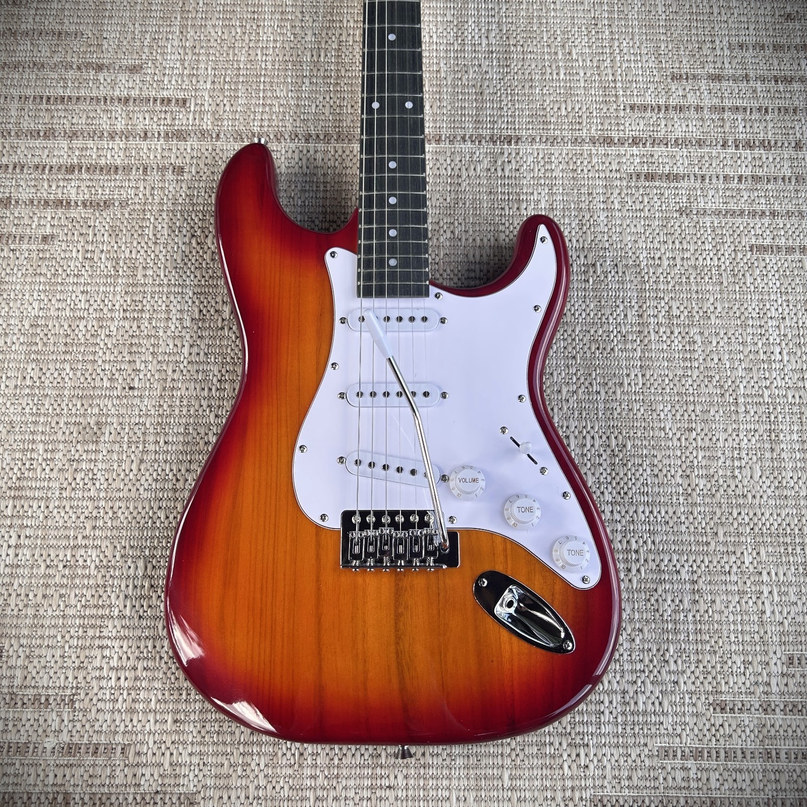 Cherry Sunburst Electric Guitar Package with Gig Bag, S-S-S Pickups, Full-Size