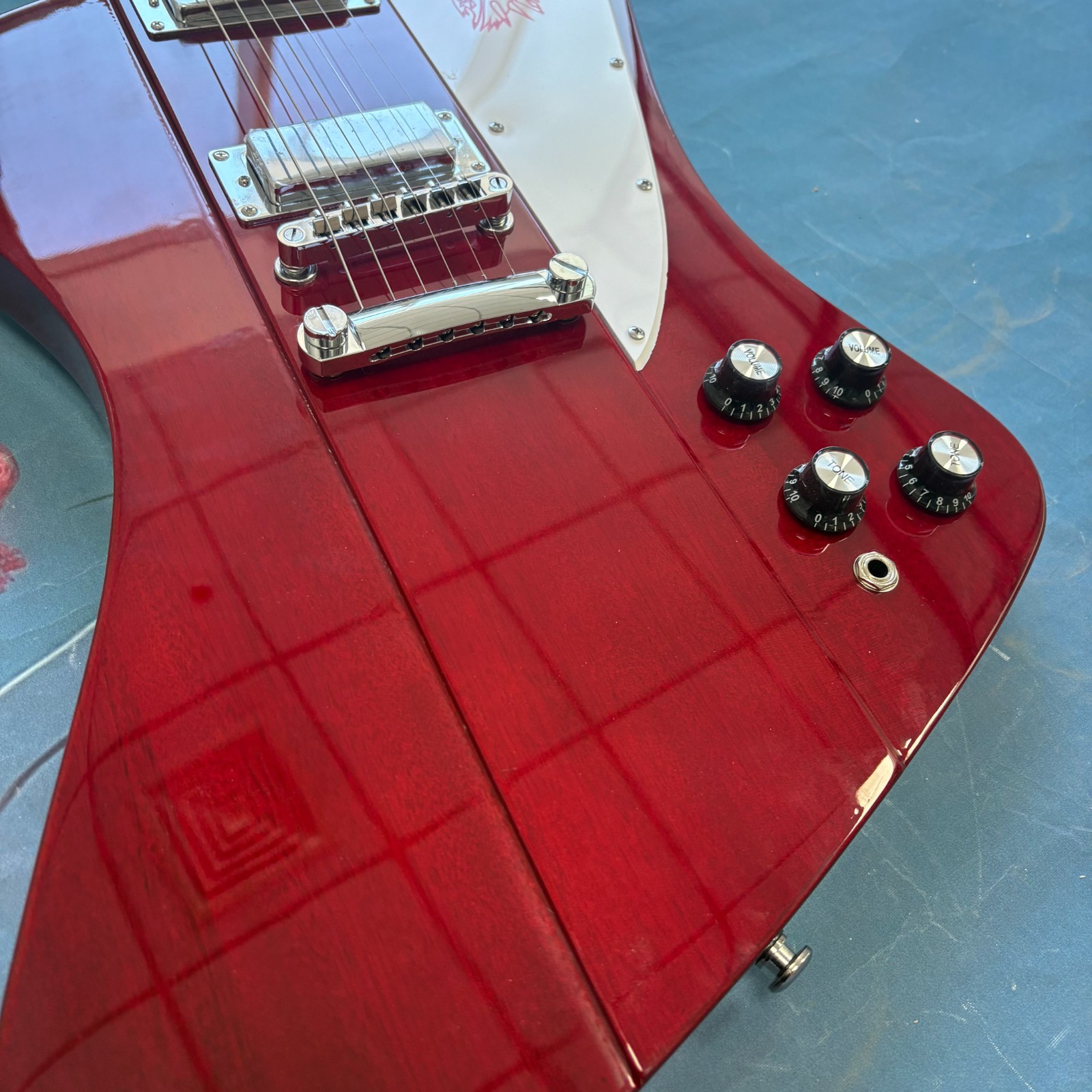 Custom Red Firebird Style Electric Guitar Rosewood Fingerboard Chrome Part