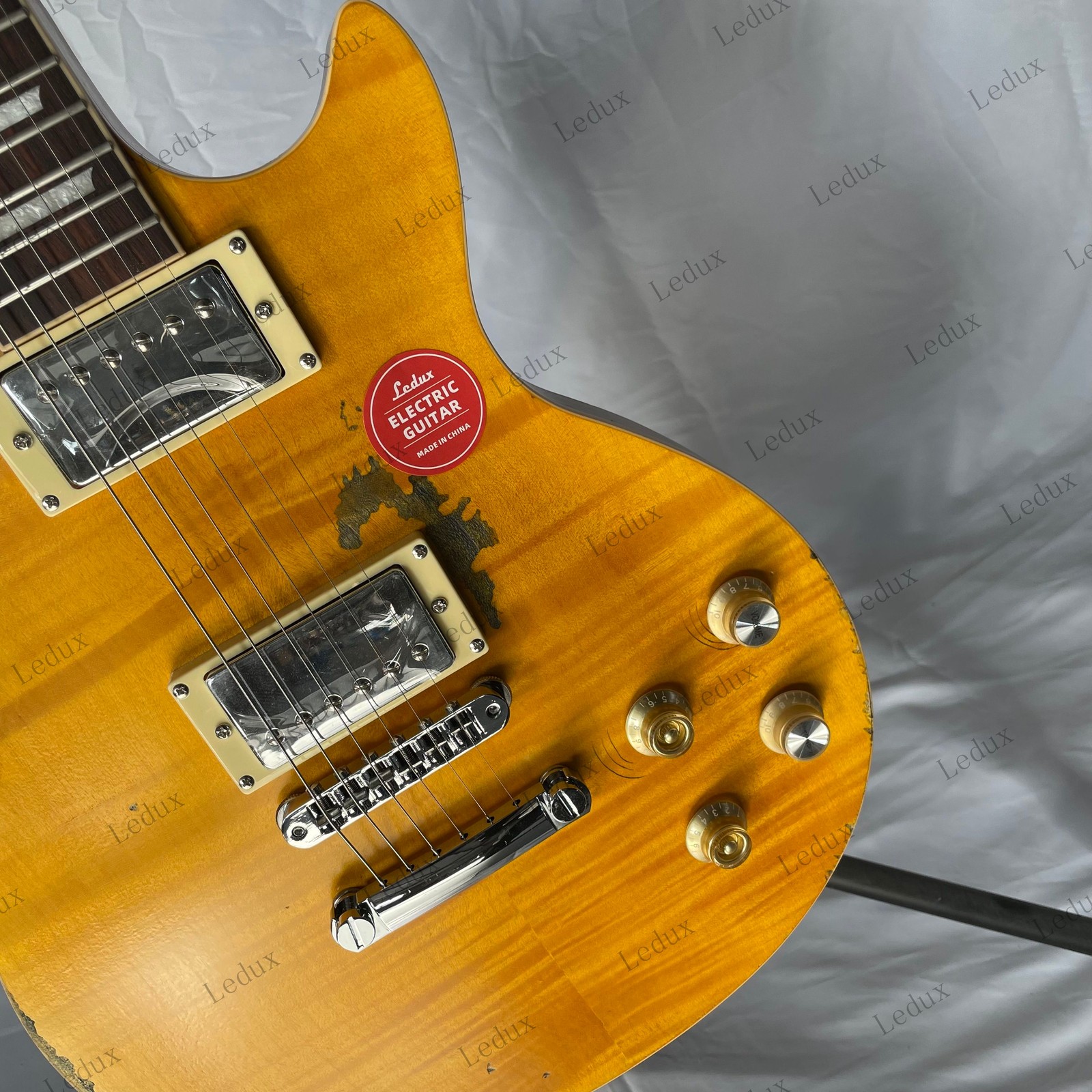 Flame Maple Top Aged LP Electric Guitar Mahogany Body&Neck Chrome Part Bone Nut