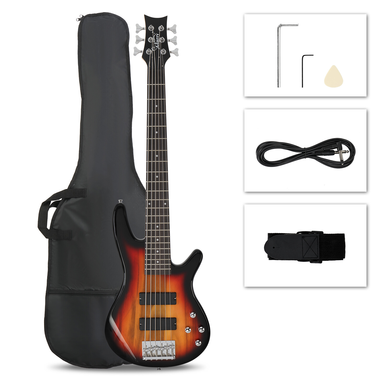 34″ Full Black Electric Guitar with AMP Bag Strap Picks Shake Cable Wrench Tool