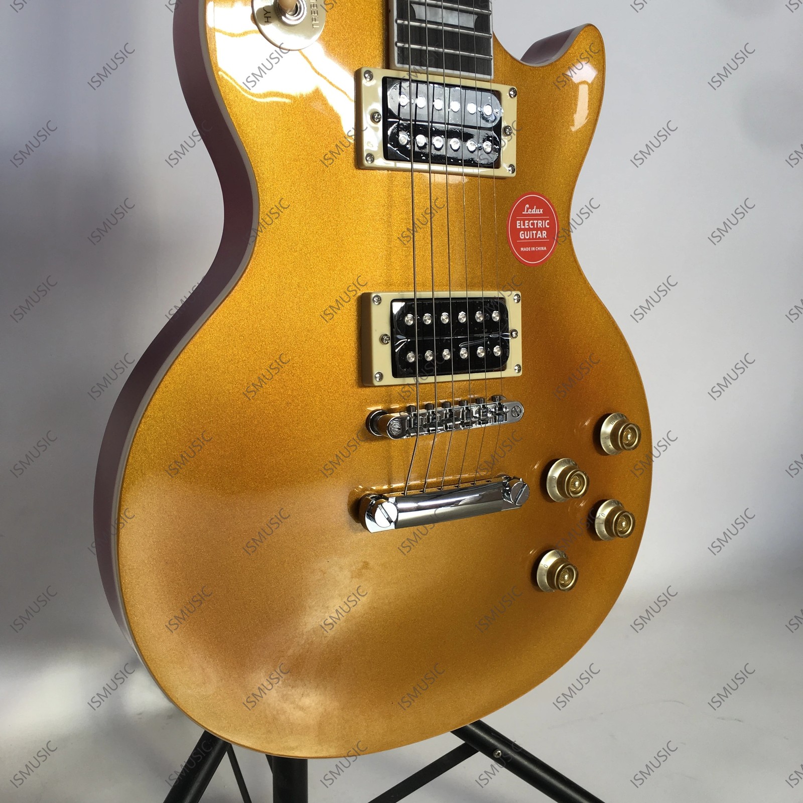 Solid Body Electric Guitar Stainless Steel Rounded Fret Edge Sparkel Metal Gold